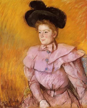 Woman in a Black Hat and a Raspberry Pink Costume by Mary Cassatt - Oil Painting Reproduction