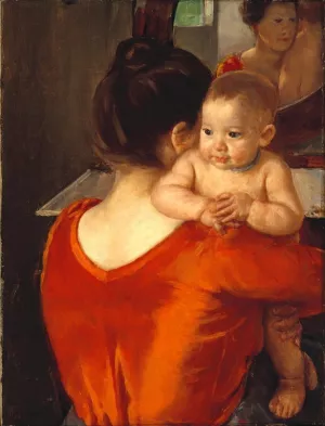 Woman in a Red Bodice and Her Child by Mary Cassatt - Oil Painting Reproduction