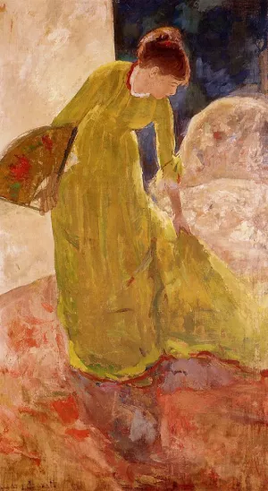 Woman Standing, Holding a Fan by Mary Cassatt - Oil Painting Reproduction