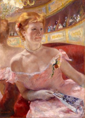 Woman with a Pearl Necklace in a Loge by Mary Cassatt Oil Painting