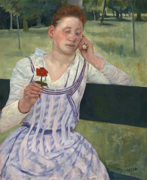Woman with a Red Zinnia by Mary Cassatt Oil Painting