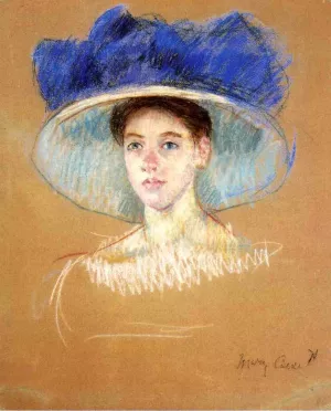 Woman's Head with Large Hat by Mary Cassatt - Oil Painting Reproduction