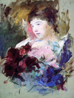Young Girl Holding a Loose Bouquet by Mary Cassatt Oil Painting