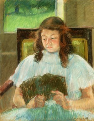 Young Girl Reading; Young Girl in a Blue Dress by Mary Cassatt Oil Painting