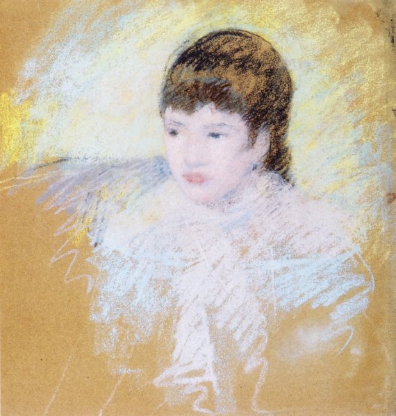 Young Girl with Brown Hair, Looking to Left by Mary Cassatt - Hand-Painted Oil Painting Reproduction