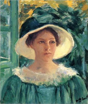 Young Woman in Green, Outdoors in the Sun Oil painting by Mary Cassatt