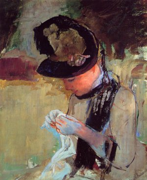 Young Woman Sewing in the Garden by Mary Cassatt Oil Painting