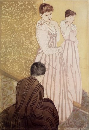 Young Woman Trying on a Dress by Mary Cassatt Oil Painting