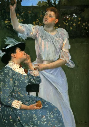 Young Women Picking Fruit by Mary Cassatt - Oil Painting Reproduction
