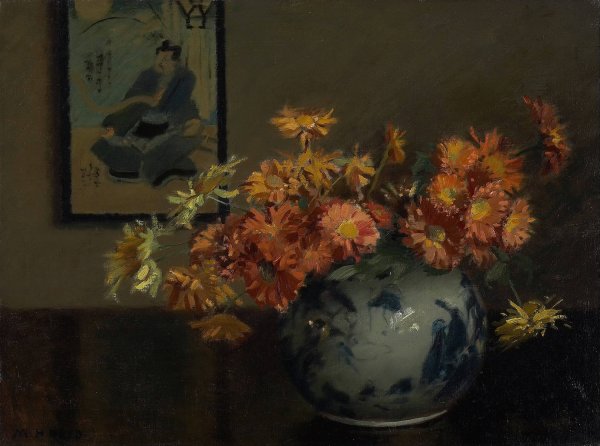 Chrysanthemums, A Japanese Arrangement  by Mary Hiester Reid - Hand-Painted Oil Painting Reproduction