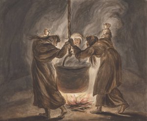 The Three Witches from Macbeth; Double, Double, Toil and Trouble by Mary Hoare Oil Painting