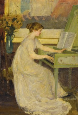 Girl Playing the Harpsichord by Mary Louise Fairchild Oil Painting