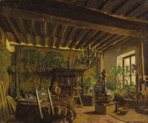 Frederick MacMonnies in his studio by Mary Macmonnies Low Oil Painting