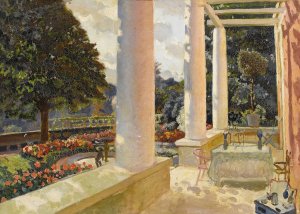 The MacMonnies Estate Terrace in Giverny by Mary Macmonnies Low Oil Painting