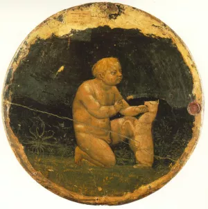 Putto and a Small Dog Back Side of the Berlin Tondo Oil painting by Masaccio