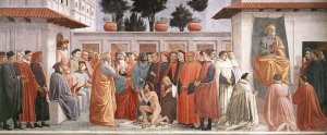 Raising of the Son of Theophilus and St Peter Enthroned by Masaccio Oil Painting