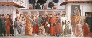 Raising of the Son of Theophilus and St Peter Enthroned Oil painting by Masaccio