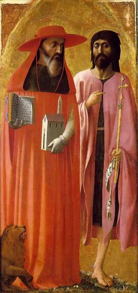 St Jerome and St John the Baptist by Masaccio - Oil Painting Reproduction