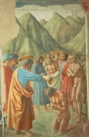 The Baptism of the Neophytes painting by Masaccio