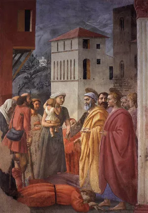 The Distribution of Alms and the Death of Ananias by Masaccio - Oil Painting Reproduction