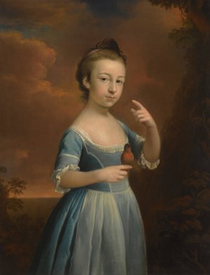 Portrait of a Girl With a Robin by Mason Chamberlin Oil Painting