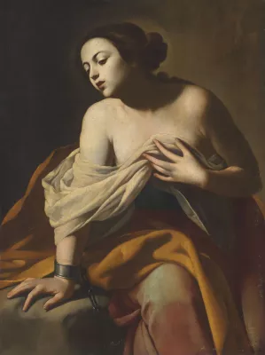 Female saint, her right arm bound in chains by Massimo Stanzione Oil Painting
