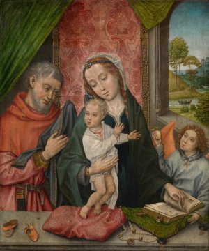 The Holy Family with an Angel by Master Of 1499 Oil Painting