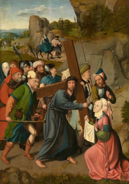 Main Product Photo of The Bearing of the Cross and the Flight into Egypt  Painting by Master Of Hoogstraeten