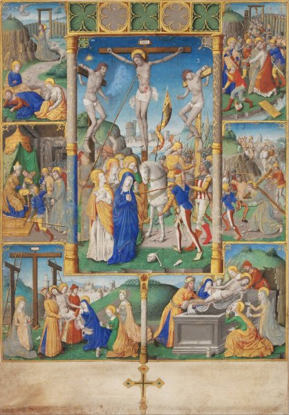 The Crucifixion with Six Passion Stories  by Master Of Jacques De Besancon - Hand-Painted Oil Painting Reproduction
