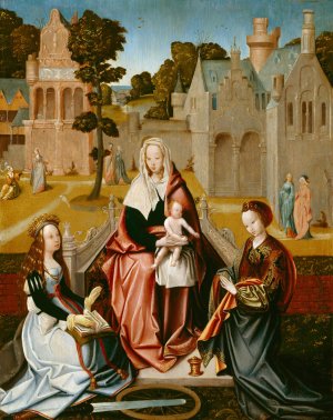 The Virgin Enthroned with St. Catherine and St. Mary Magdalene by Master Of St. Severin Oil Painting