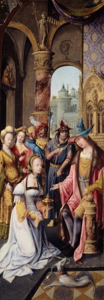 King Solomon Receiving the Queen of Sheba by Master Of The Antwerp Adoration Group Oil Painting