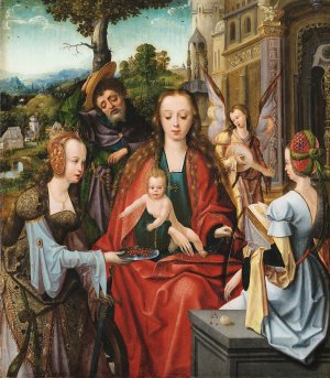 The Holy Family with Two Saints by Master Of The Antwerp Adoration Group Oil Painting