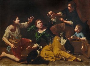 Children Playing With Cats And A Mouse by Master Of The Armenti Oil Painting
