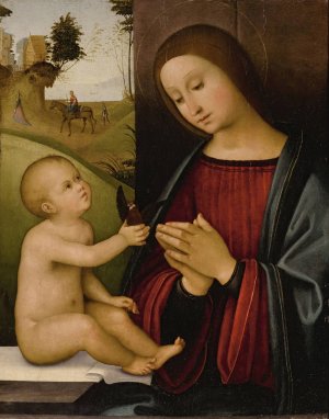 Madonna and Child holding a goldfinch by Master Of The Assumption Of The Magdalene Oil Painting
