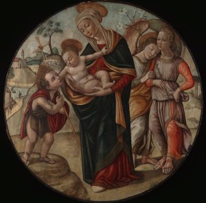 Virgin and Child with Saint John the Baptist by Master Of The Borghese Tondo Oil Painting