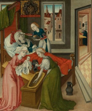 The Birth Of The Virgin by Master Of The Crucifixion Triptych Oil Painting