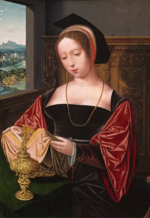 A Lady Reading by Master Of The Female Half-Lengths Oil Painting
