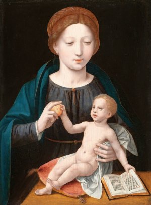 The Virgin And Child With An Apple And An Open Book by Master Of The Female Half-Lengths Oil Painting