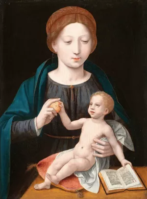 The Virgin And Child With An Apple And An Open Book by Master Of The Female Half-Lengths Oil Painting