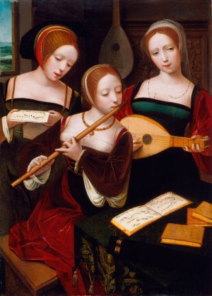 Three Musicians by Master Of The Female Half-Lengths Oil Painting