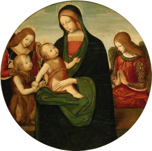 Madonna And Child With The Young Saint John The Baptist And Two Angels by Master Of The Greenville Tondo Oil Painting