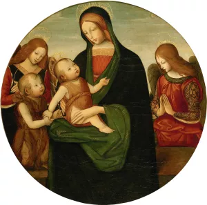 Madonna And Child With The Young Saint John The Baptist And Two Angels by Master Of The Greenville Tondo Oil Painting