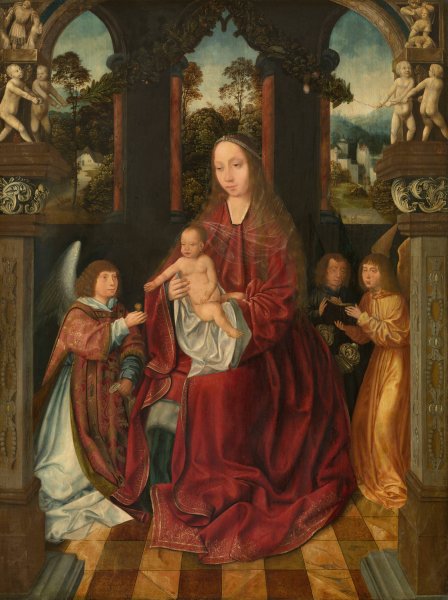 Madonna with Angels by Master Of The Holy Blood - Hand-Painted Oil Painting Reproduction