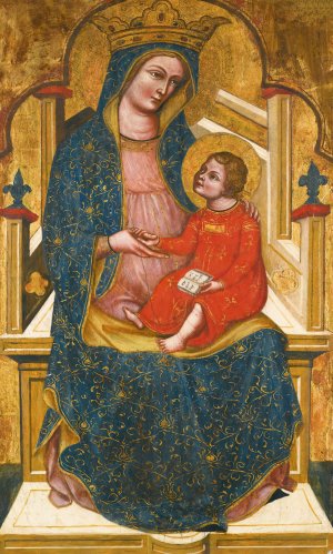 Madonna And Child Enthroned by Master Of The Pesaro Crucifix Oil Painting