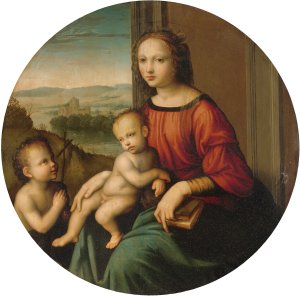 Madonna And Child With The Infant Saint John The Baptist by Master Of The Scandicci Lamentation Oil Painting