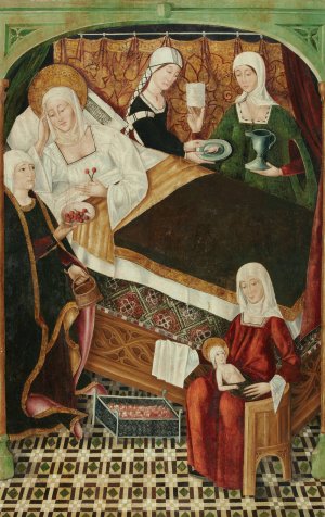 Birth Of The Virgin by Master Of Villalobos Oil Painting