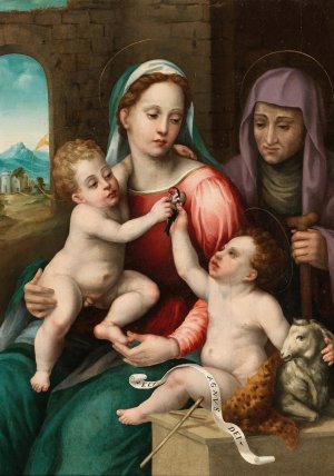 The Madonna and Child with Saint Elizabeth and the Infant Saint John the Baptist by Master Of Volterra Oil Painting