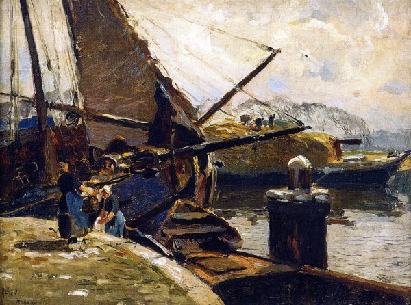 Docks at Den Haag by Mathias J Alten - Hand-Painted Oil Painting Reproduction