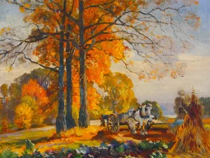 Farmers with Horse Cart by Mathias J Alten - Oil Painting Reproduction