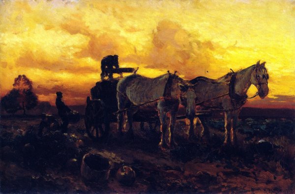 Gathering Pumpkins at Sunset by Mathias J Alten - Hand-Painted Oil Painting Reproduction